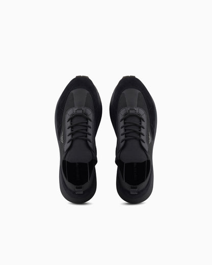 Emporio Armani Low-Top Sneakers In Suede And Mesh With A Rubber Sole Black