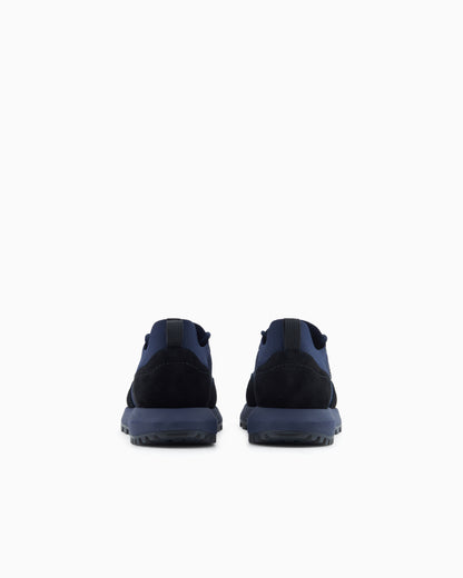 Emporio Armani Low-Top Sneakers In Suede And Mesh With A Rubber Sole Blue