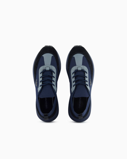 Emporio Armani Low-Top Sneakers In Suede And Mesh With A Rubber Sole Blue
