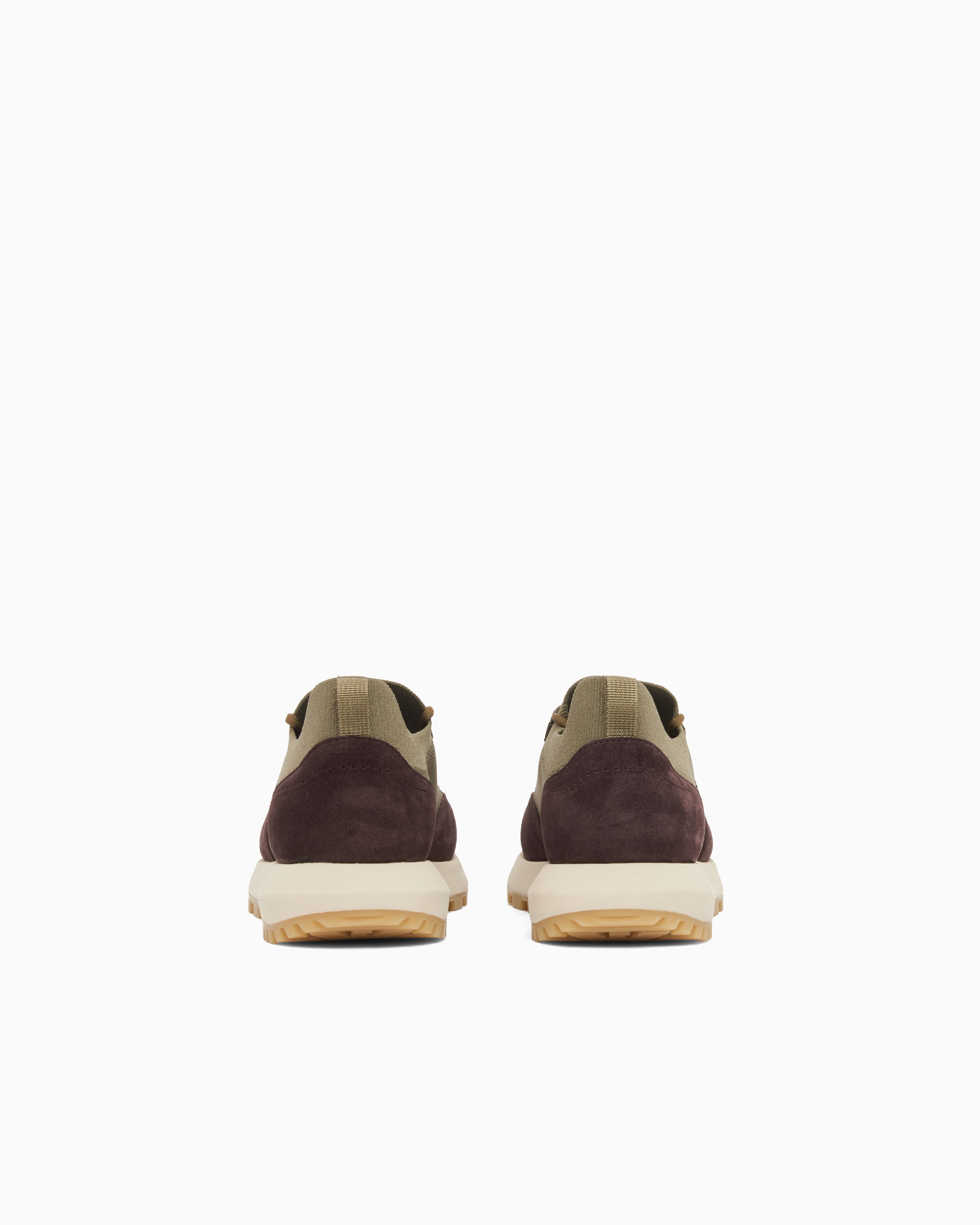 Emporio Armani Low-Top Sneakers In Suede And Mesh With A Rubber Sole Green