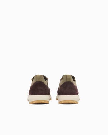Emporio Armani Low-Top Sneakers In Suede And Mesh With A Rubber Sole Green