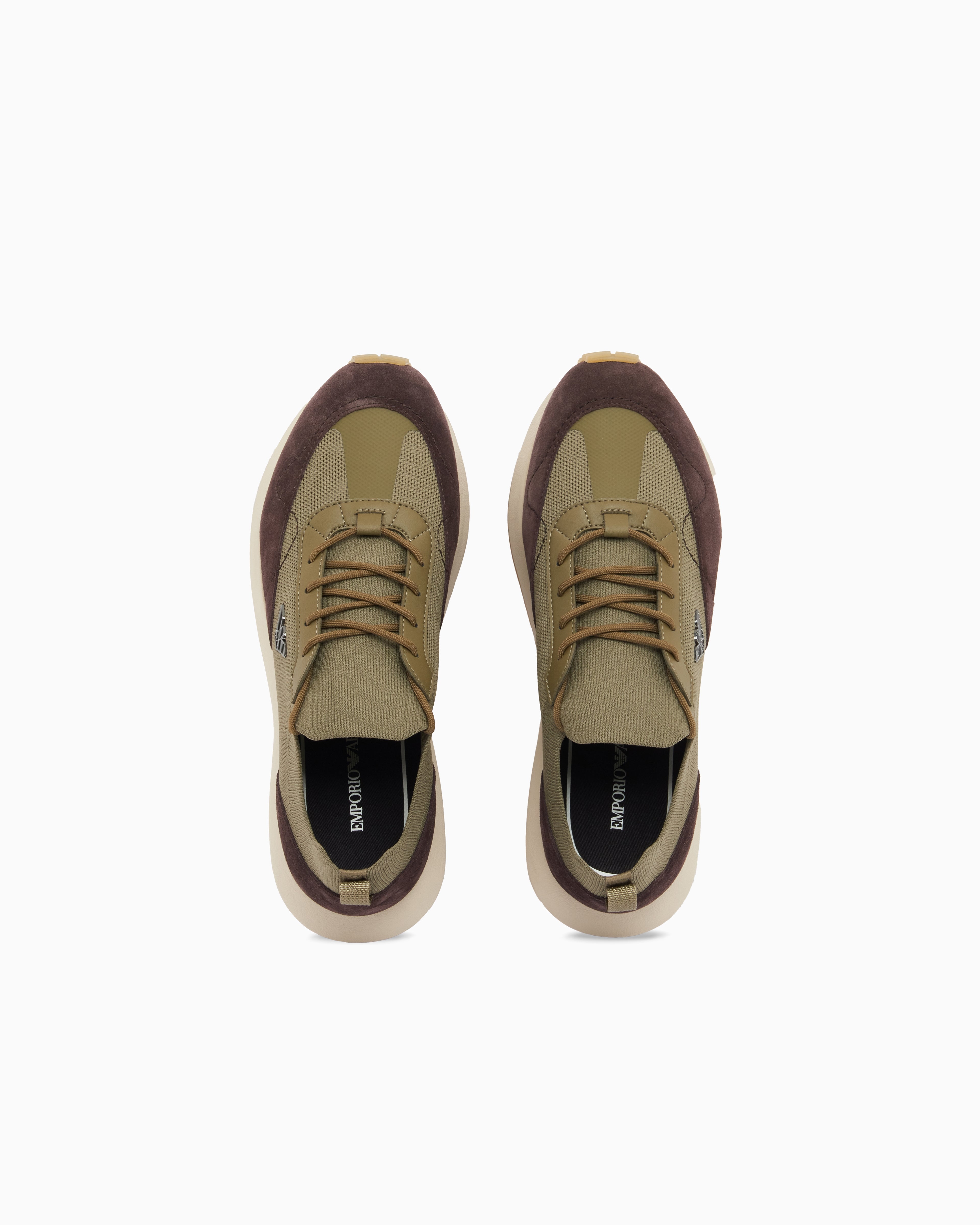 Emporio Armani Low-Top Sneakers In Suede And Mesh With A Rubber Sole Green