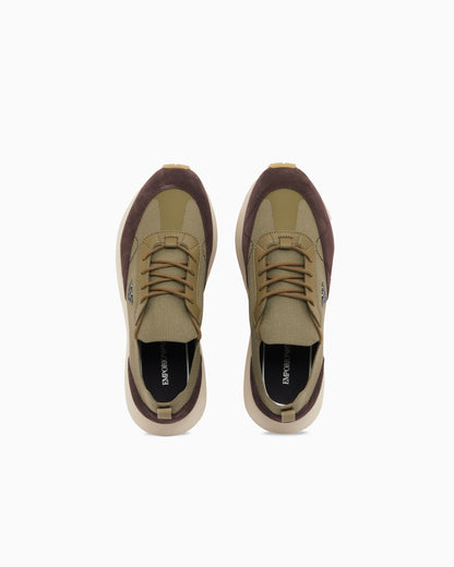 Emporio Armani Low-Top Sneakers In Suede And Mesh With A Rubber Sole Green