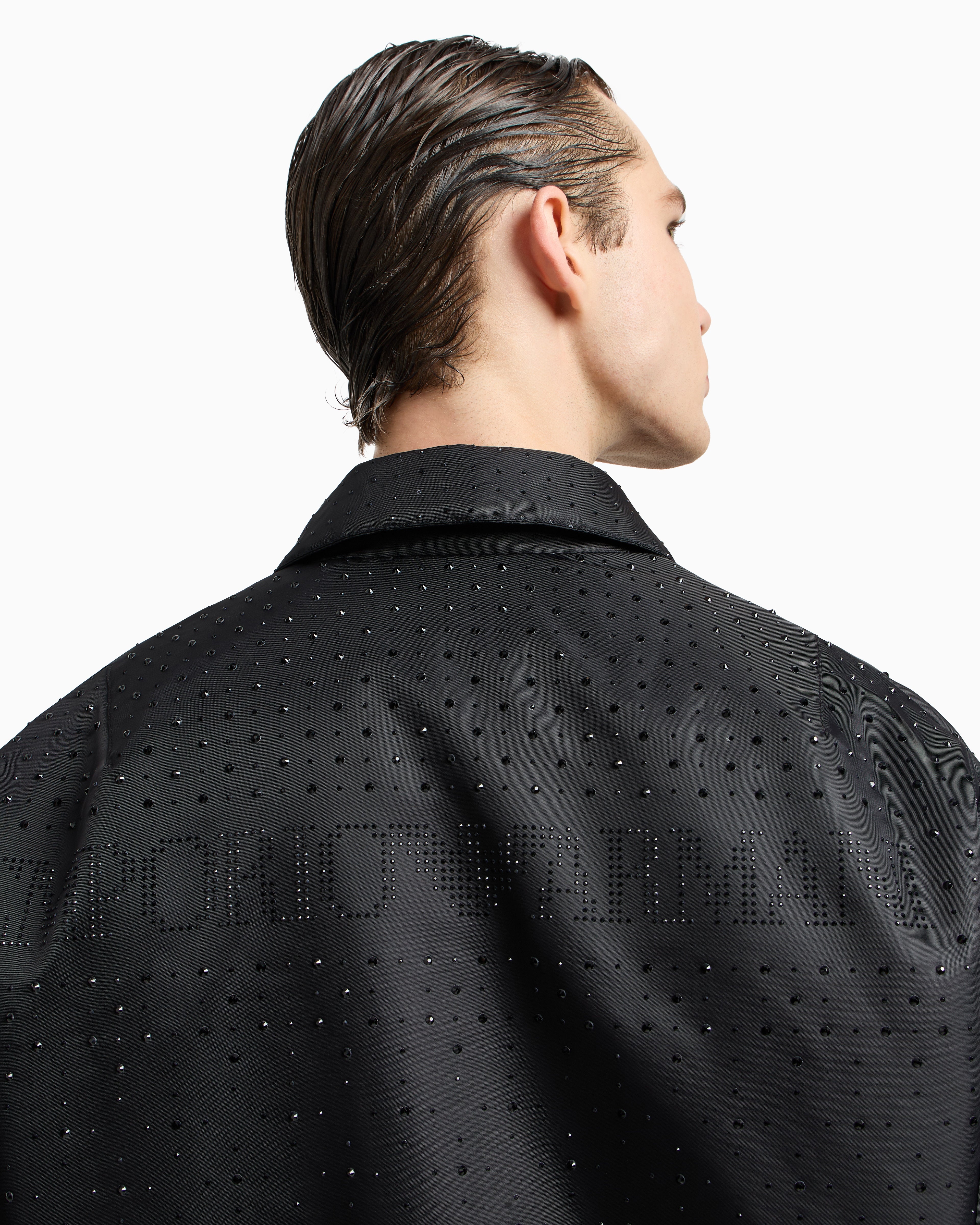 Emporio Armani Clubwear satin bomber jacket with rhinestones