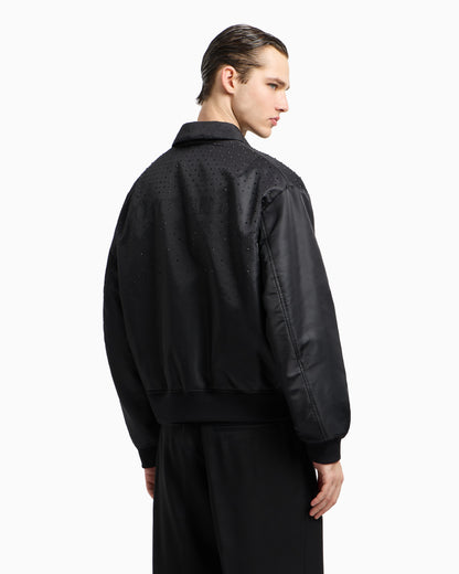 Emporio Armani Clubwear satin bomber jacket with rhinestones
