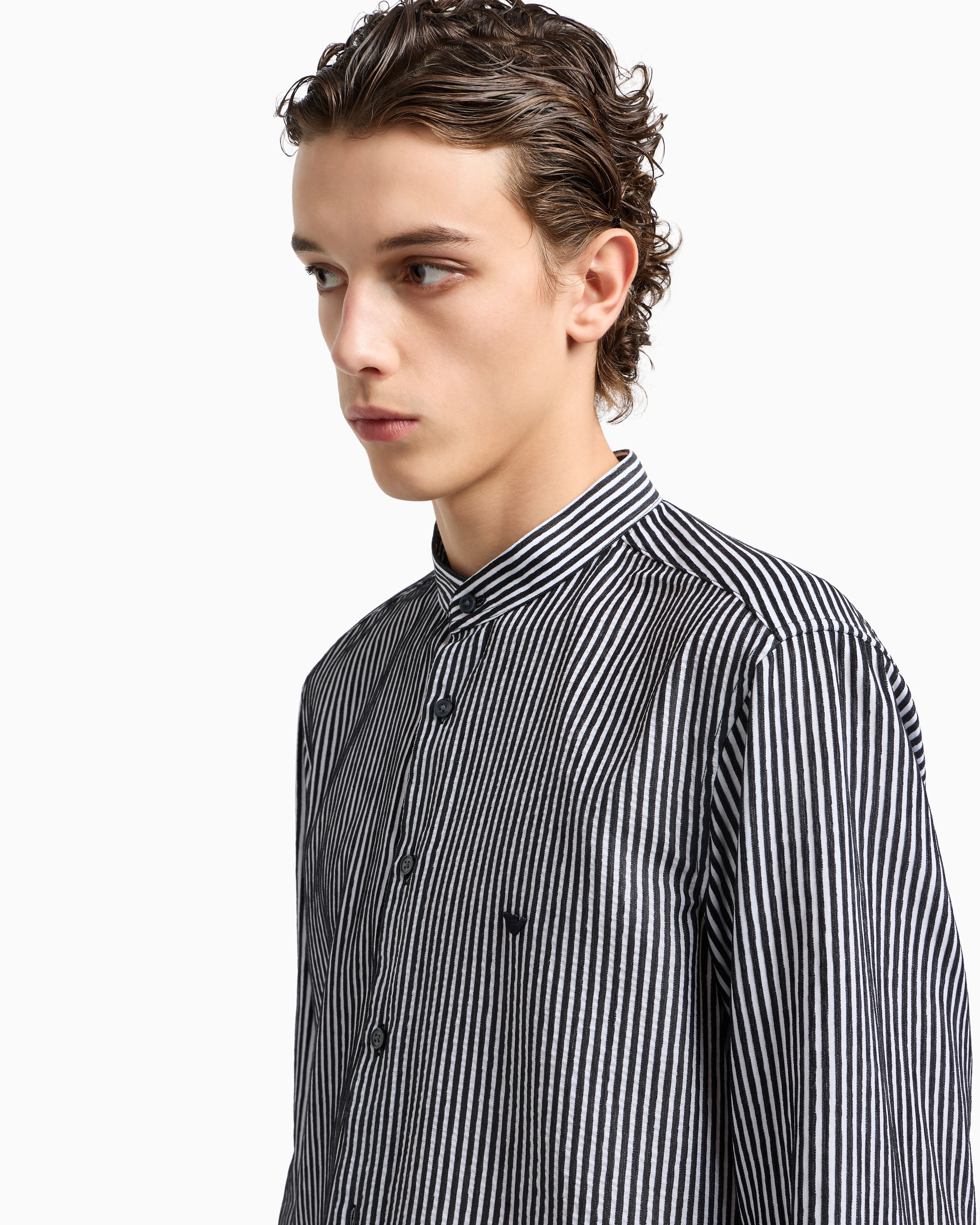 Emporio Armani Chenille shirt with a guru collar with a striped motif