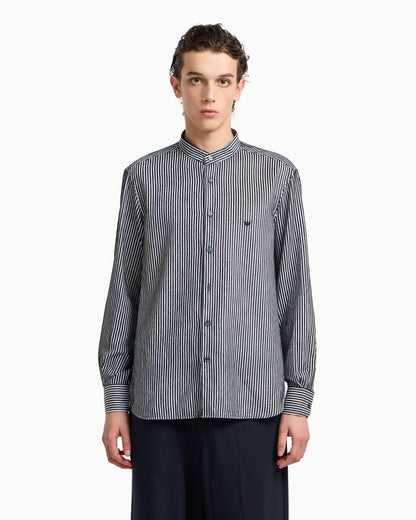 Emporio Armani Chenille shirt with a guru collar with a striped motif