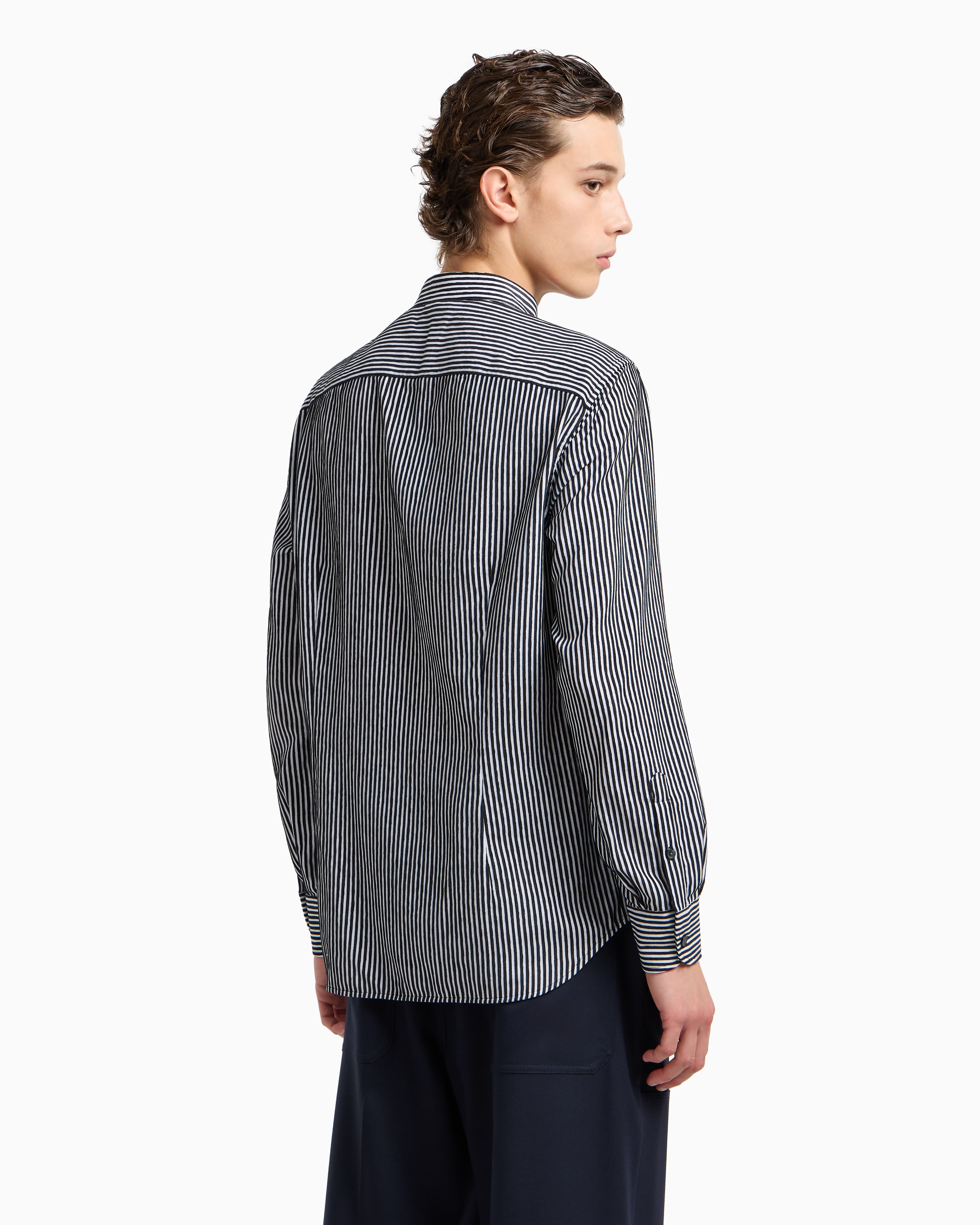 Emporio Armani Chenille shirt with a guru collar with a striped motif
