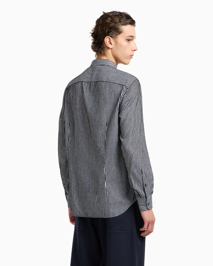 Emporio Armani Chenille shirt with a guru collar with a striped motif