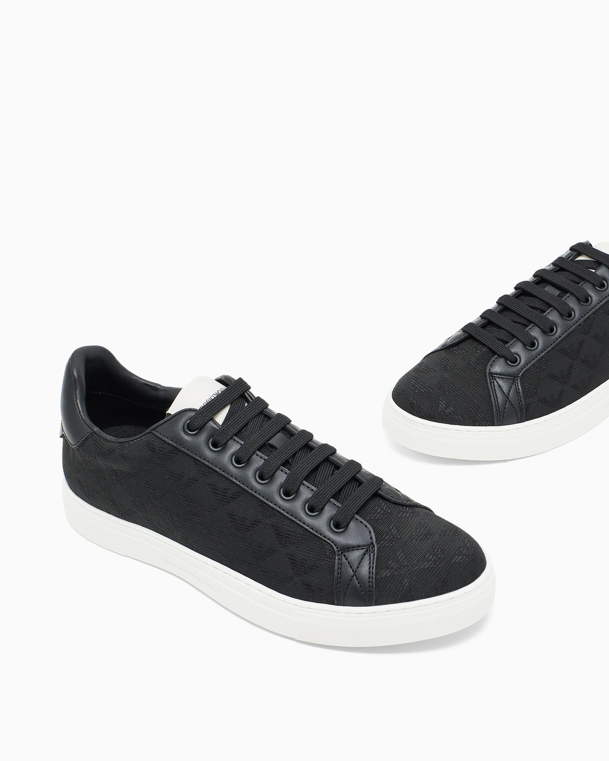 Emporio Armani Nylon Sneakers With Jacquard All-Over Eagle Black