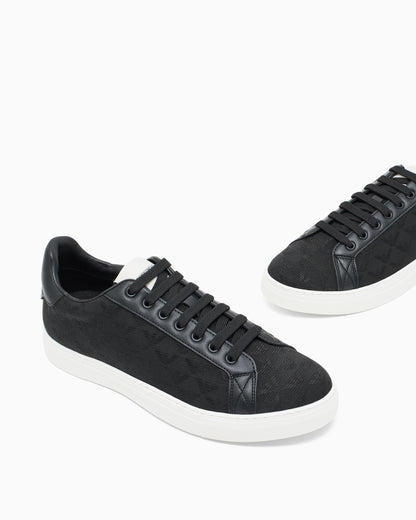 Emporio Armani Nylon Sneakers With Jacquard All-Over Eagle Black