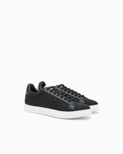 Emporio Armani Nylon Sneakers With Jacquard All-Over Eagle Black