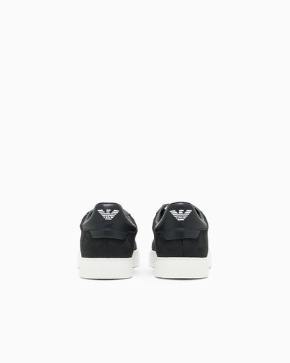 Emporio Armani Nylon Sneakers With Jacquard All-Over Eagle Black