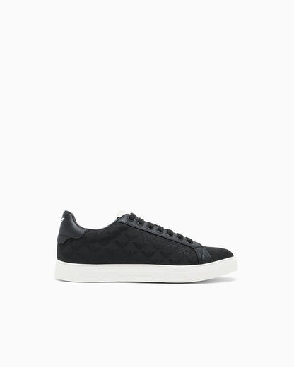 Emporio Armani Nylon Sneakers With Jacquard All-Over Eagle Black