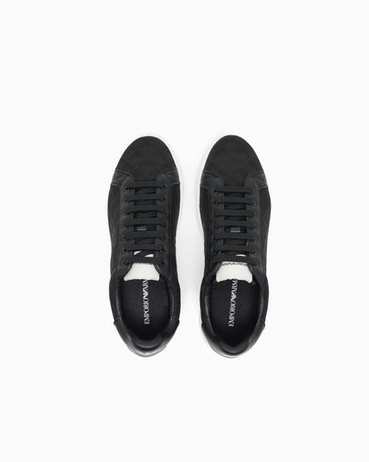 Emporio Armani Nylon Sneakers With Jacquard All-Over Eagle Black