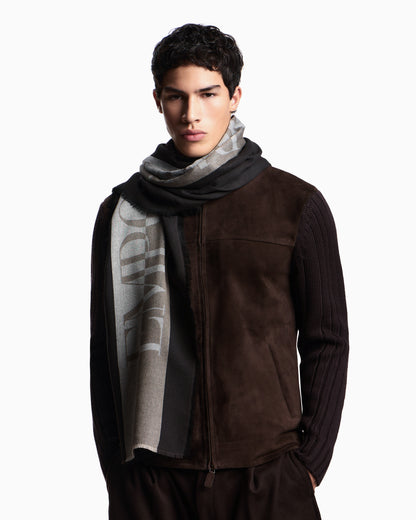 Emporio Armani Striped scarf with oversized logo