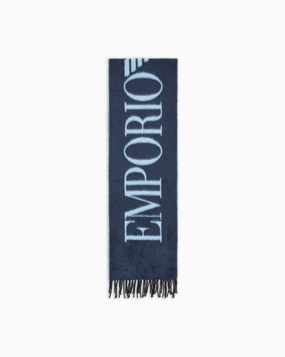 Emporio Armani Two-tone wool-blend scarf with oversized lettering