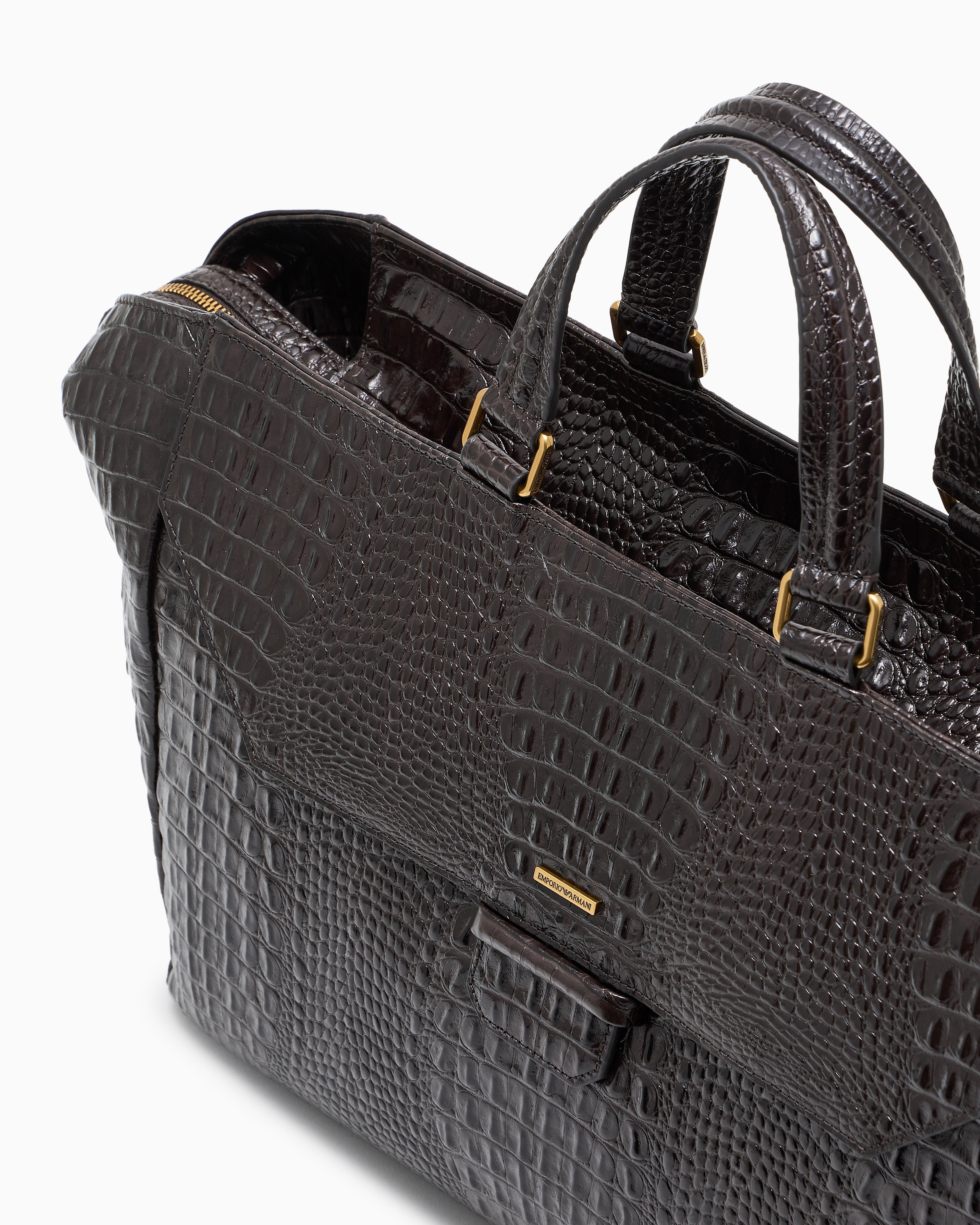 Emporio Armani Crocodile-embossed leather briefcase