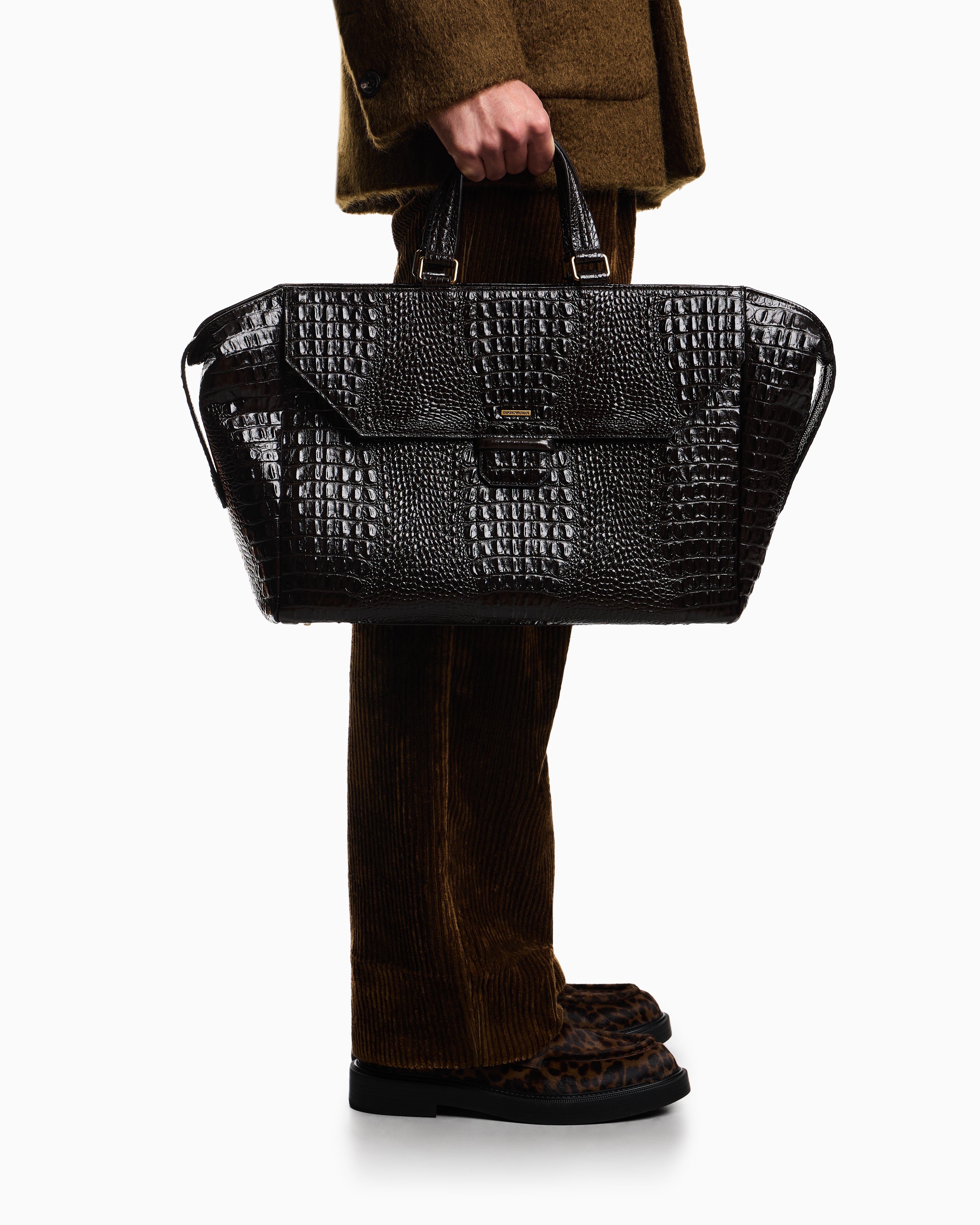 Emporio Armani Crocodile-embossed leather briefcase