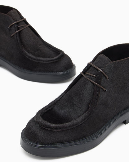 Emporio Armani Calfskin Pony Hair Chukka Boots Black