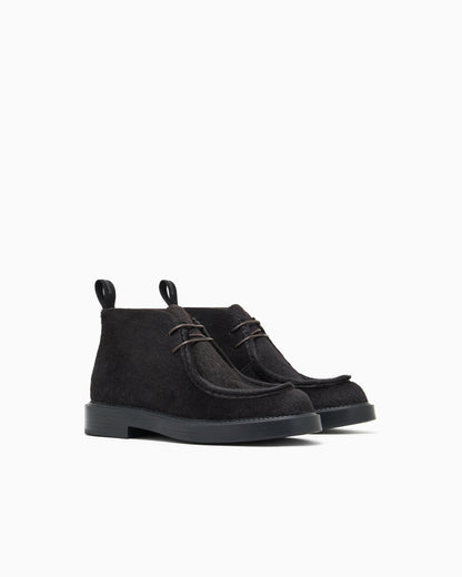 Emporio Armani Calfskin Pony Hair Chukka Boots Black