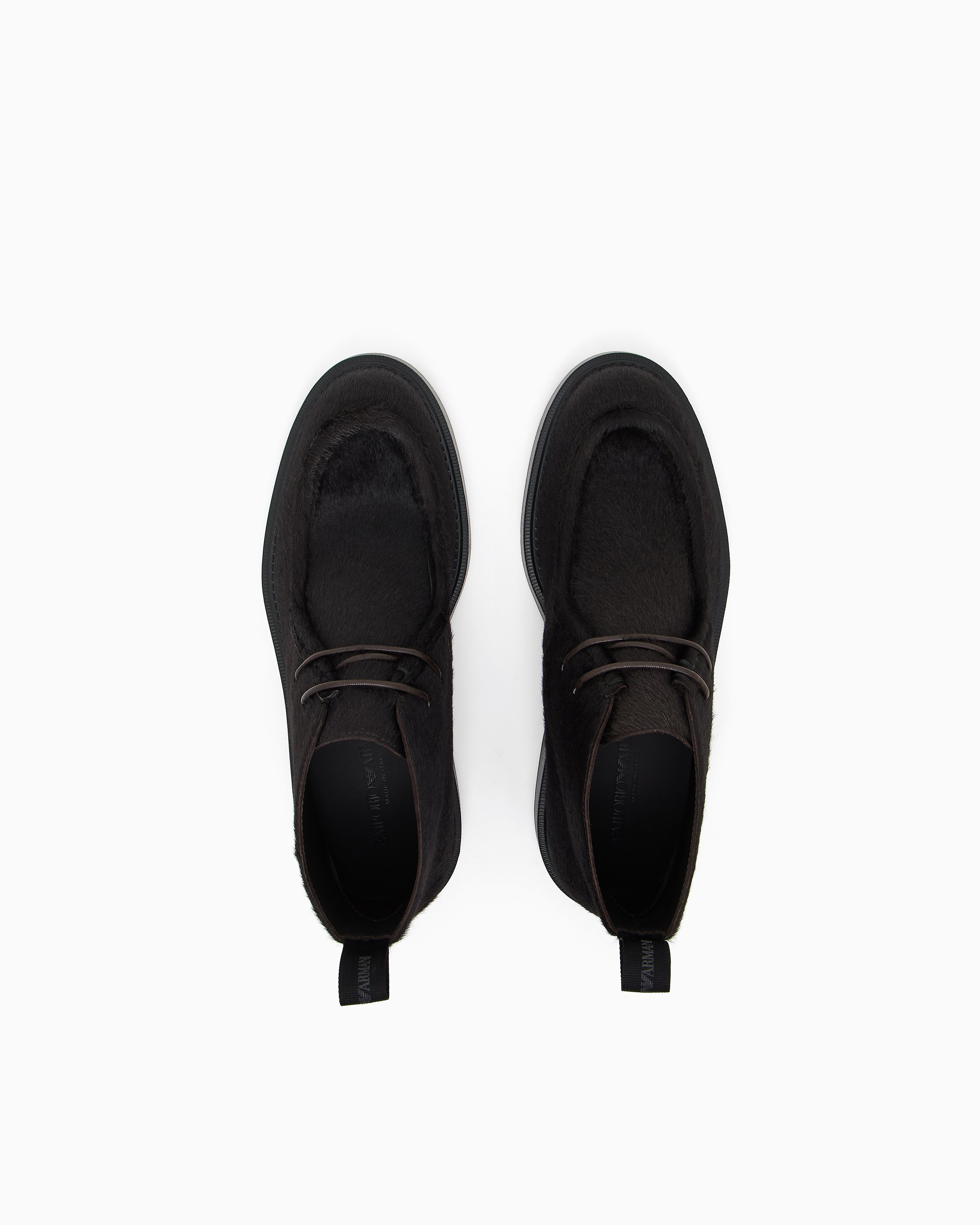 Emporio Armani Calfskin Pony Hair Chukka Boots Black