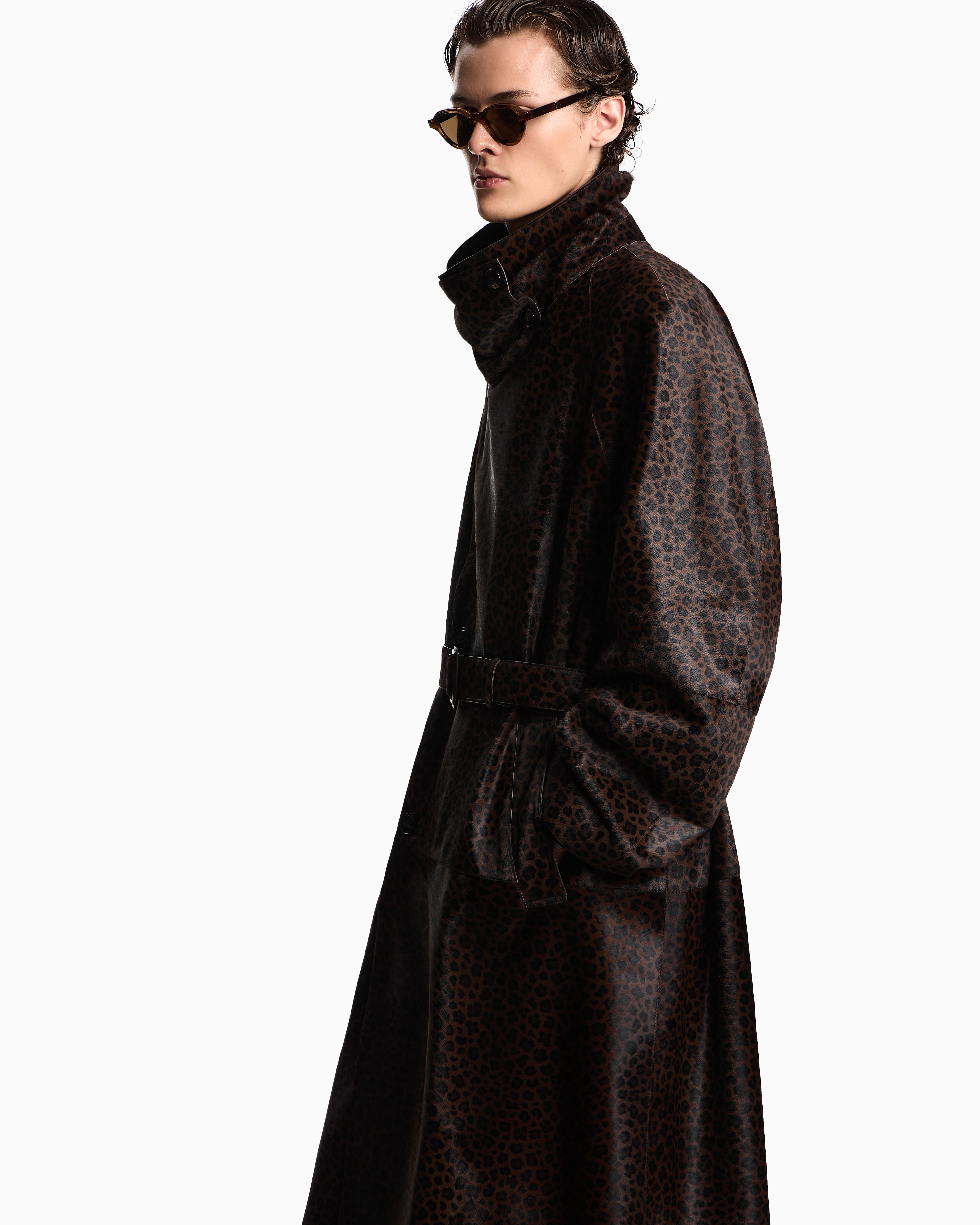 Emporio Armani Animal-print pony hair trench coat