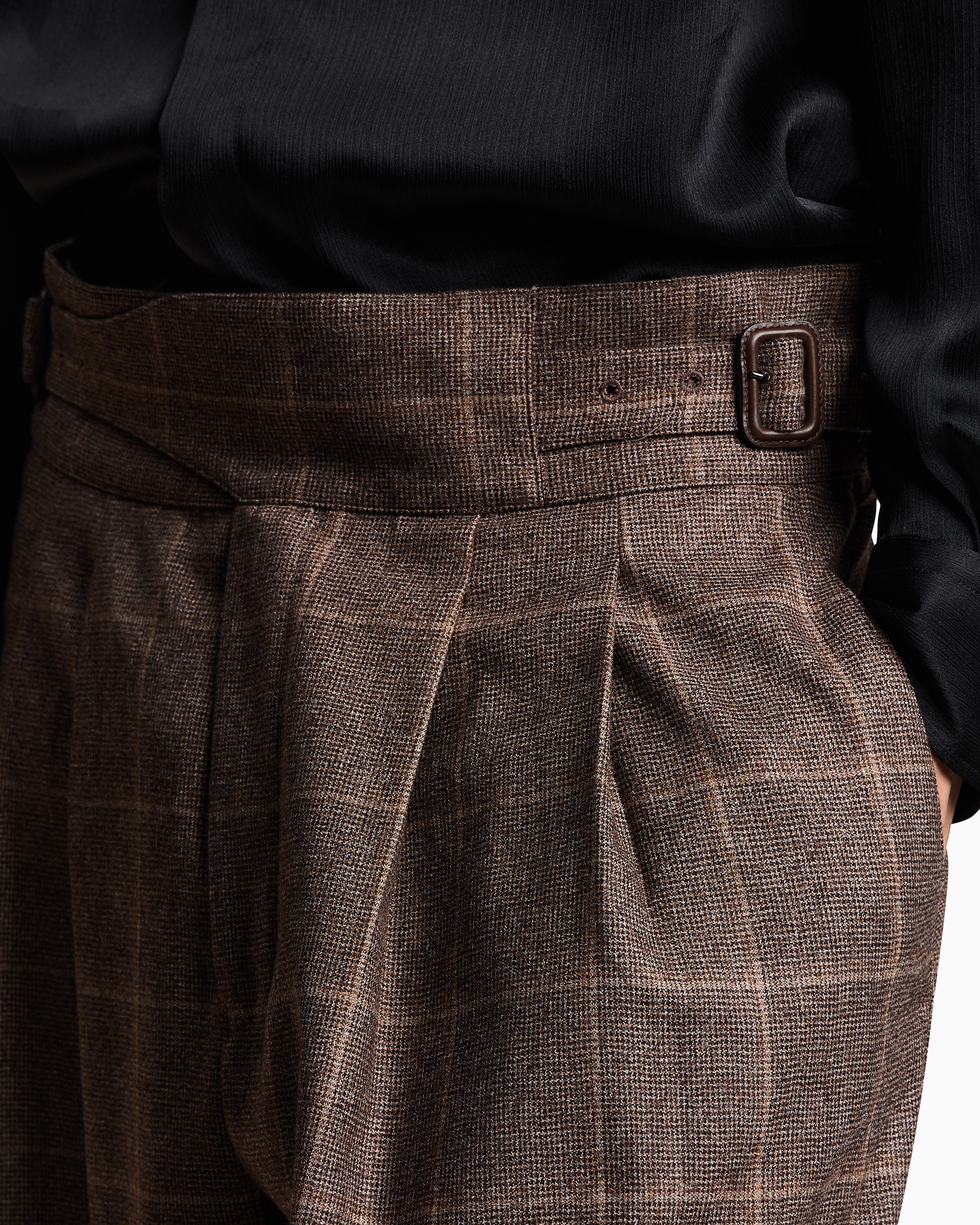 Emporio Armani Check-motif flannel trousers with pleats