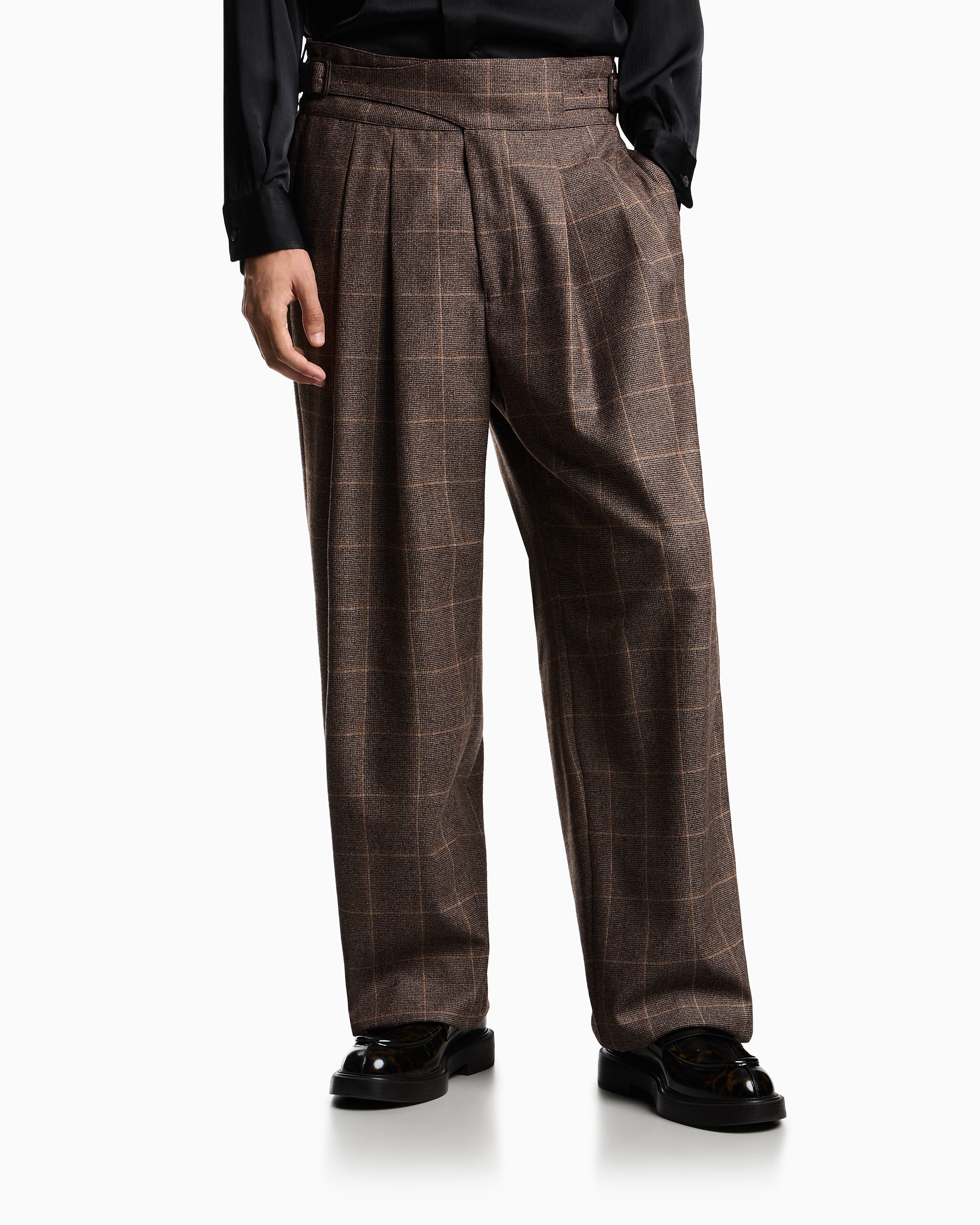 Emporio Armani Check-motif flannel trousers with pleats