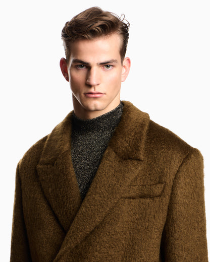 Emporio Armani Double-breasted pea coat in a wool-blend mohair