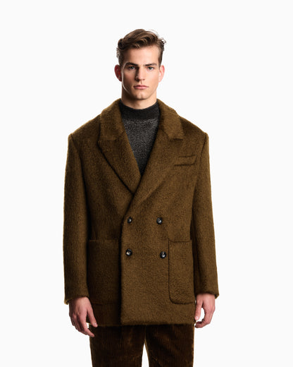 Emporio Armani Double-breasted pea coat in a wool-blend mohair