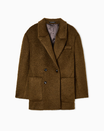 Emporio Armani Double-breasted pea coat in a wool-blend mohair