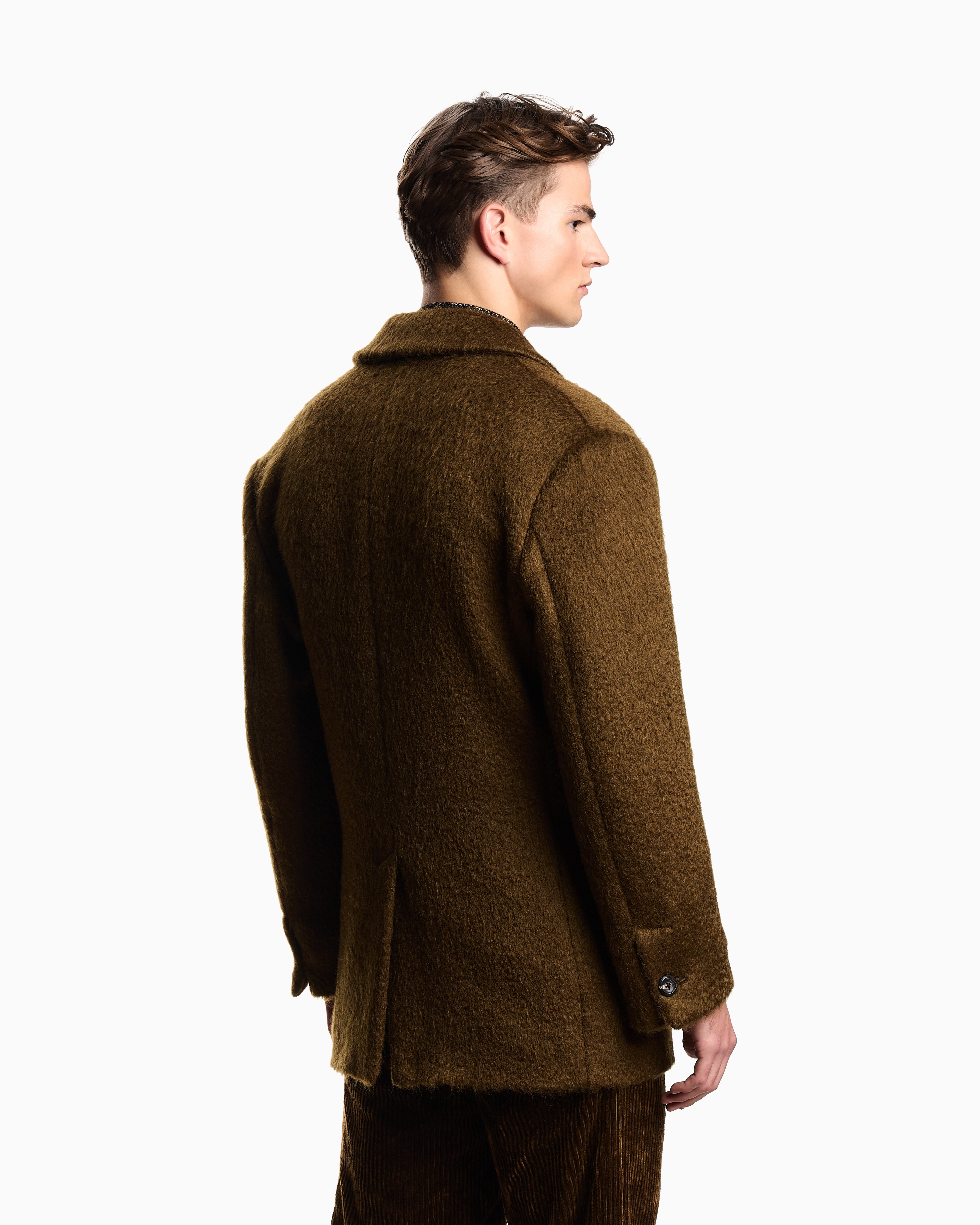 Emporio Armani Double-breasted pea coat in a wool-blend mohair