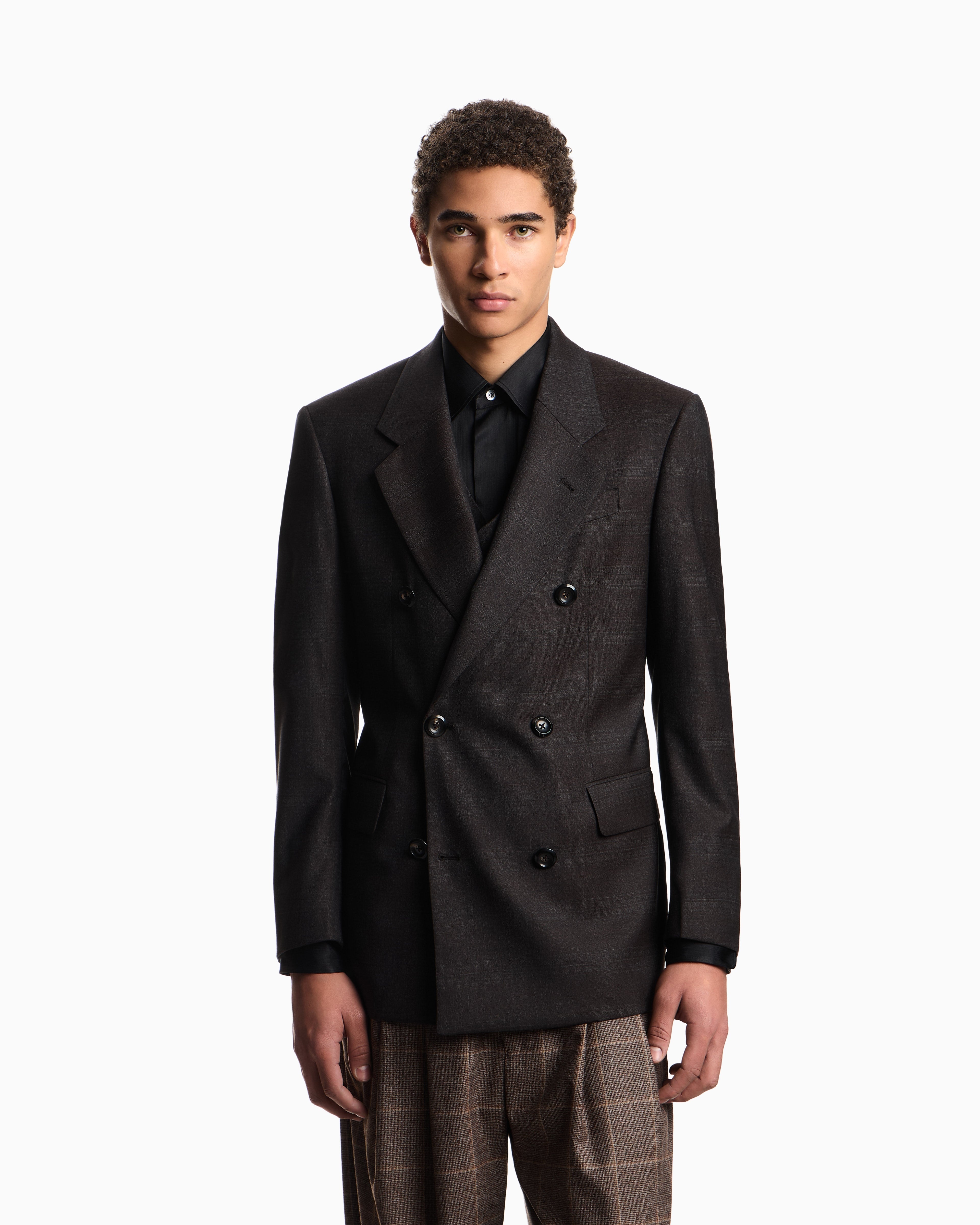 Emporio Armani Double-breasted blazer in a Prince of Wales check super 130s wool