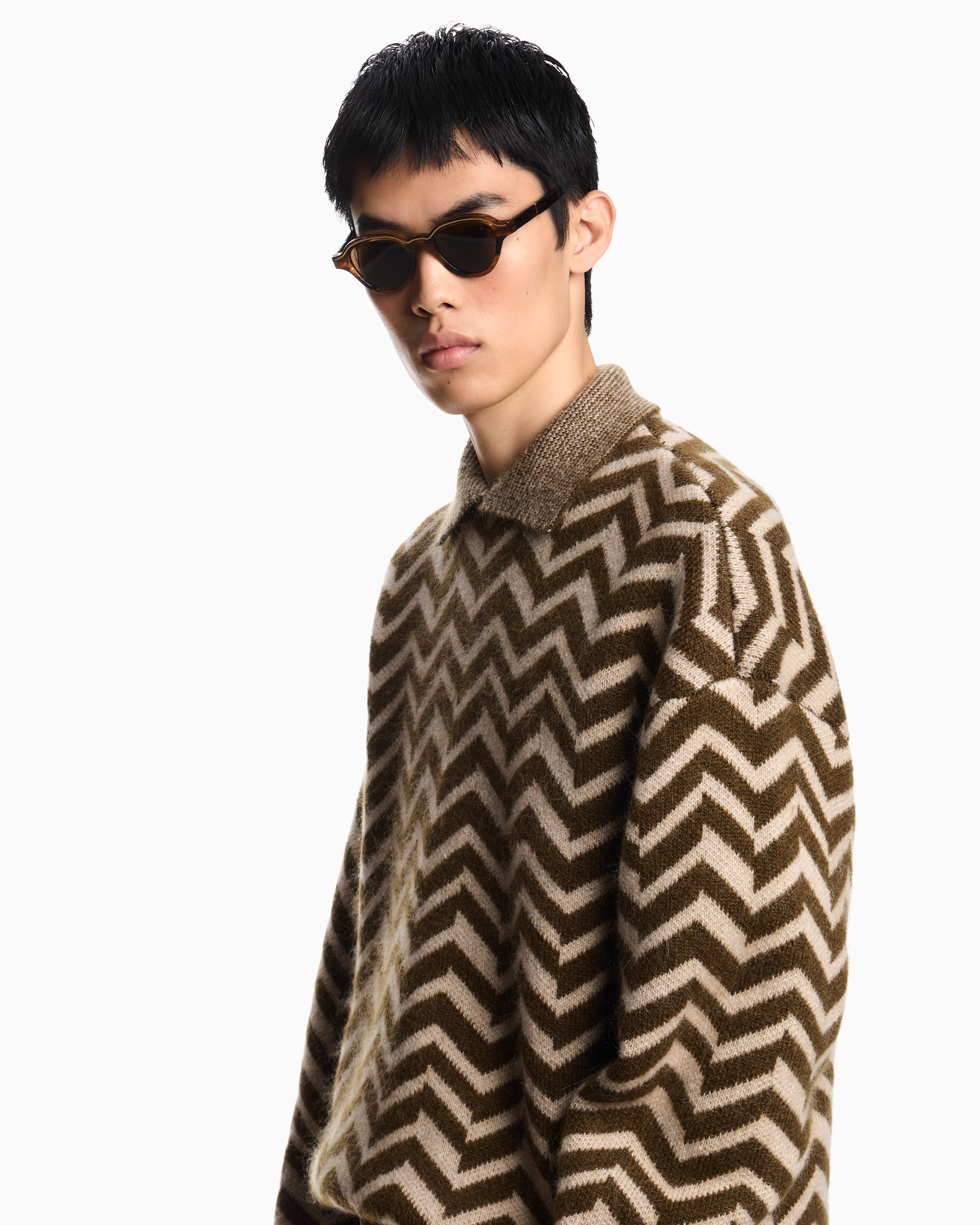 Emporio Armani Jacquard wool-blend jumper with a chevron motif
