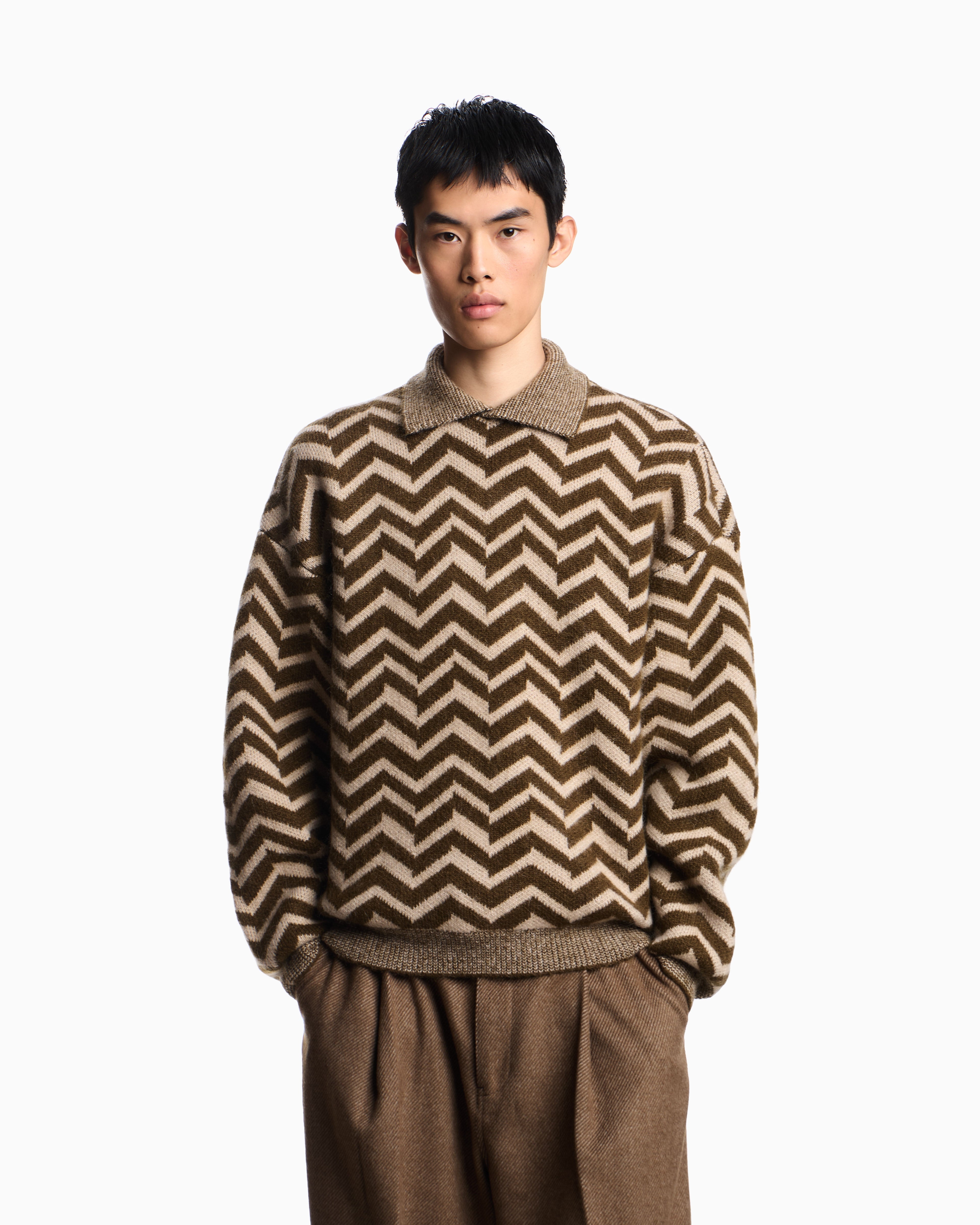 Emporio Armani Jacquard wool-blend jumper with a chevron motif