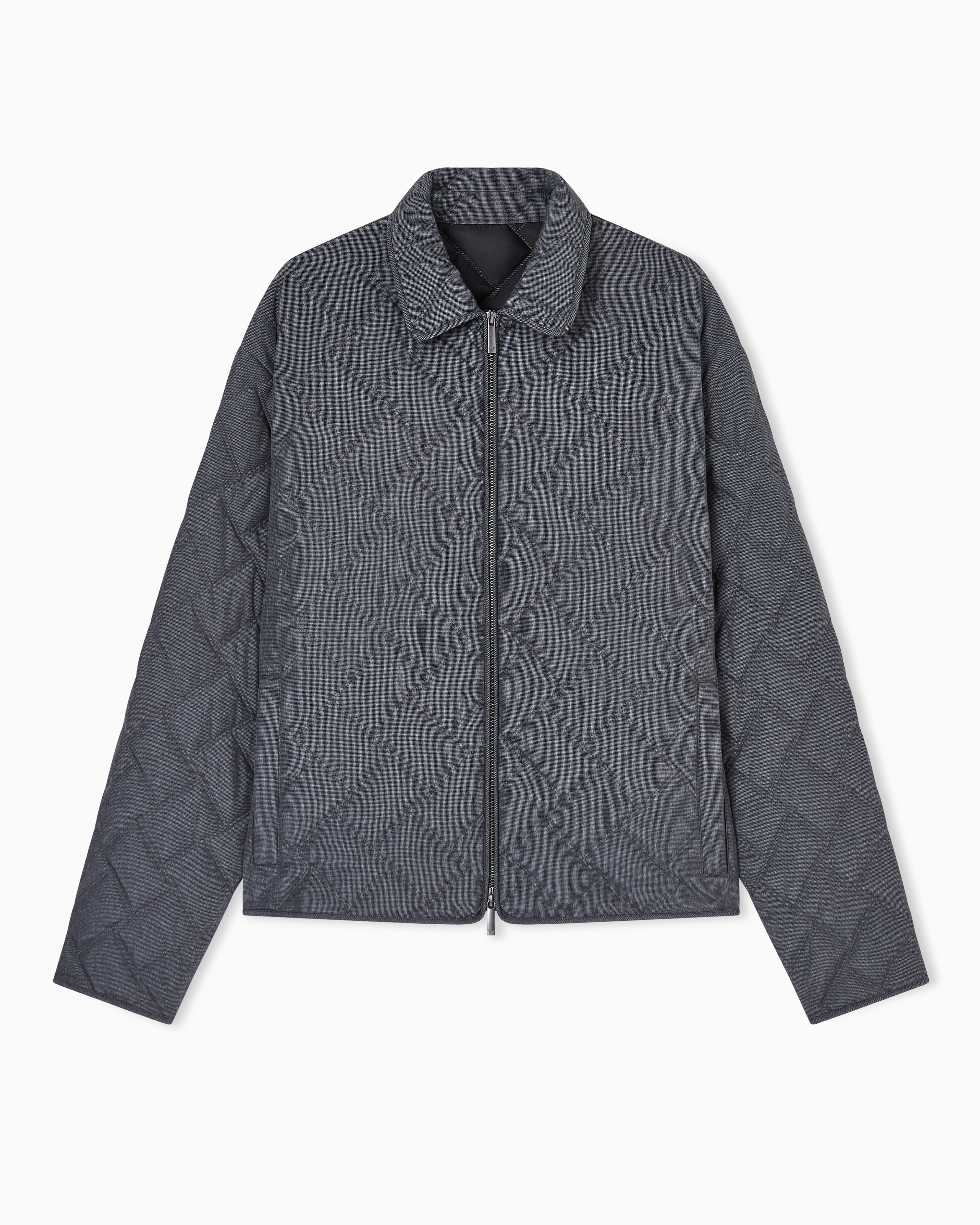 Emporio Armani Quilted nylon blouson with an all-over check micro print
