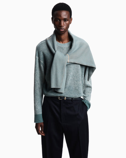 Emporio Armani Printed, plain-knit virgin wool jumper