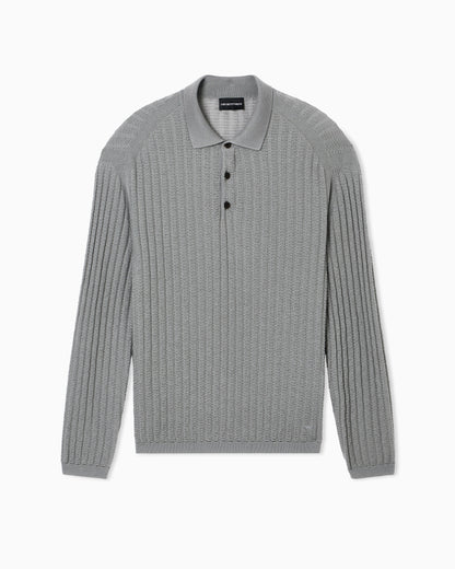 Emporio Armani Wool and Lyocell-blend polo collar jumper in a patterned stitch
