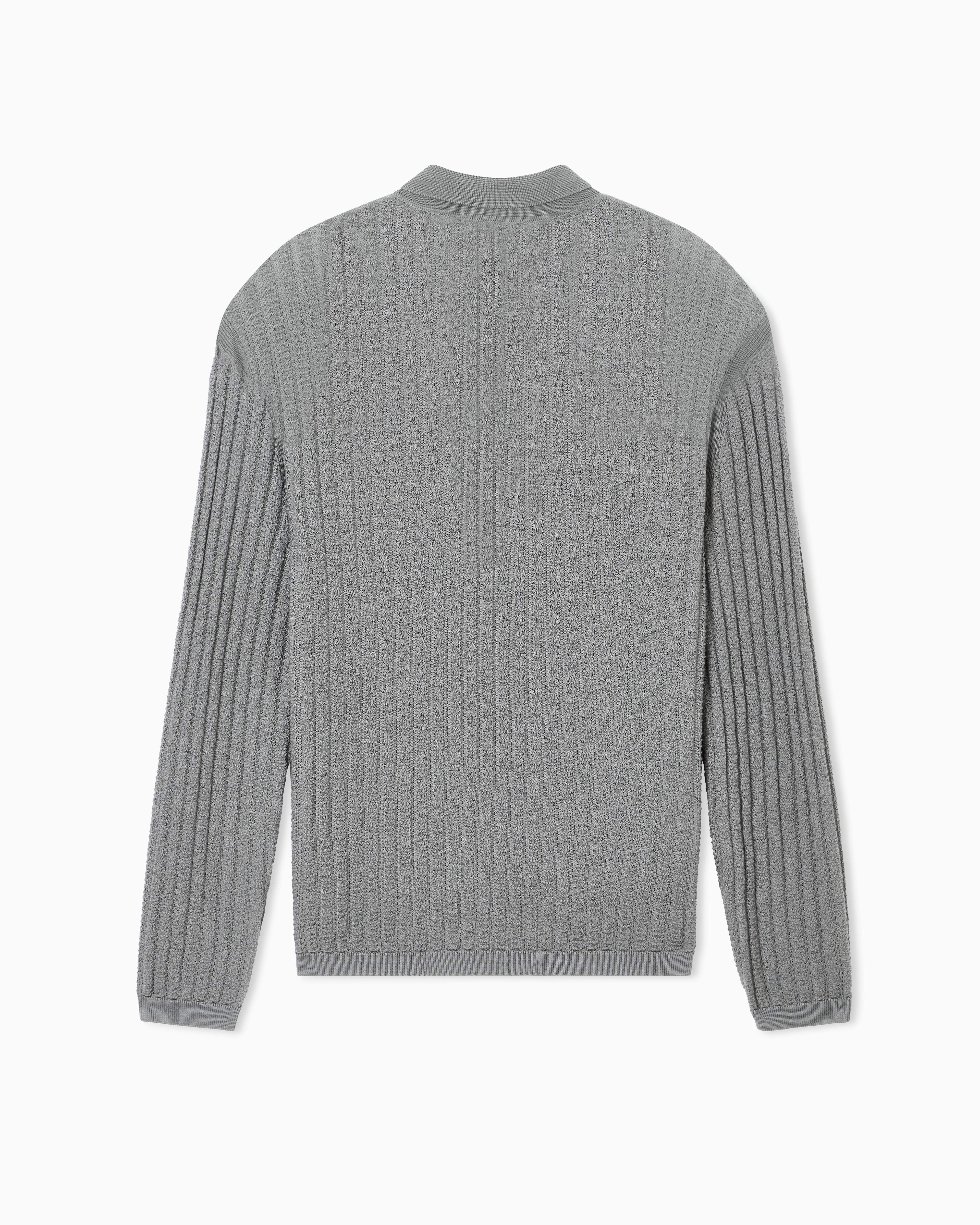 Emporio Armani Wool and Lyocell-blend polo collar jumper in a patterned stitch