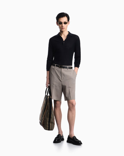 Emporio Armani Wool and Lyocell-blend polo collar jumper in a patterned stitch