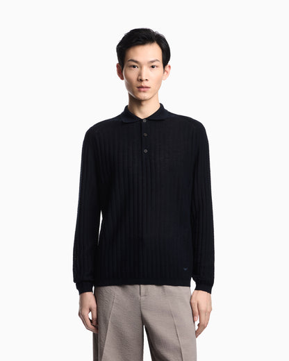 Emporio Armani Wool and Lyocell-blend polo collar jumper in a patterned stitch