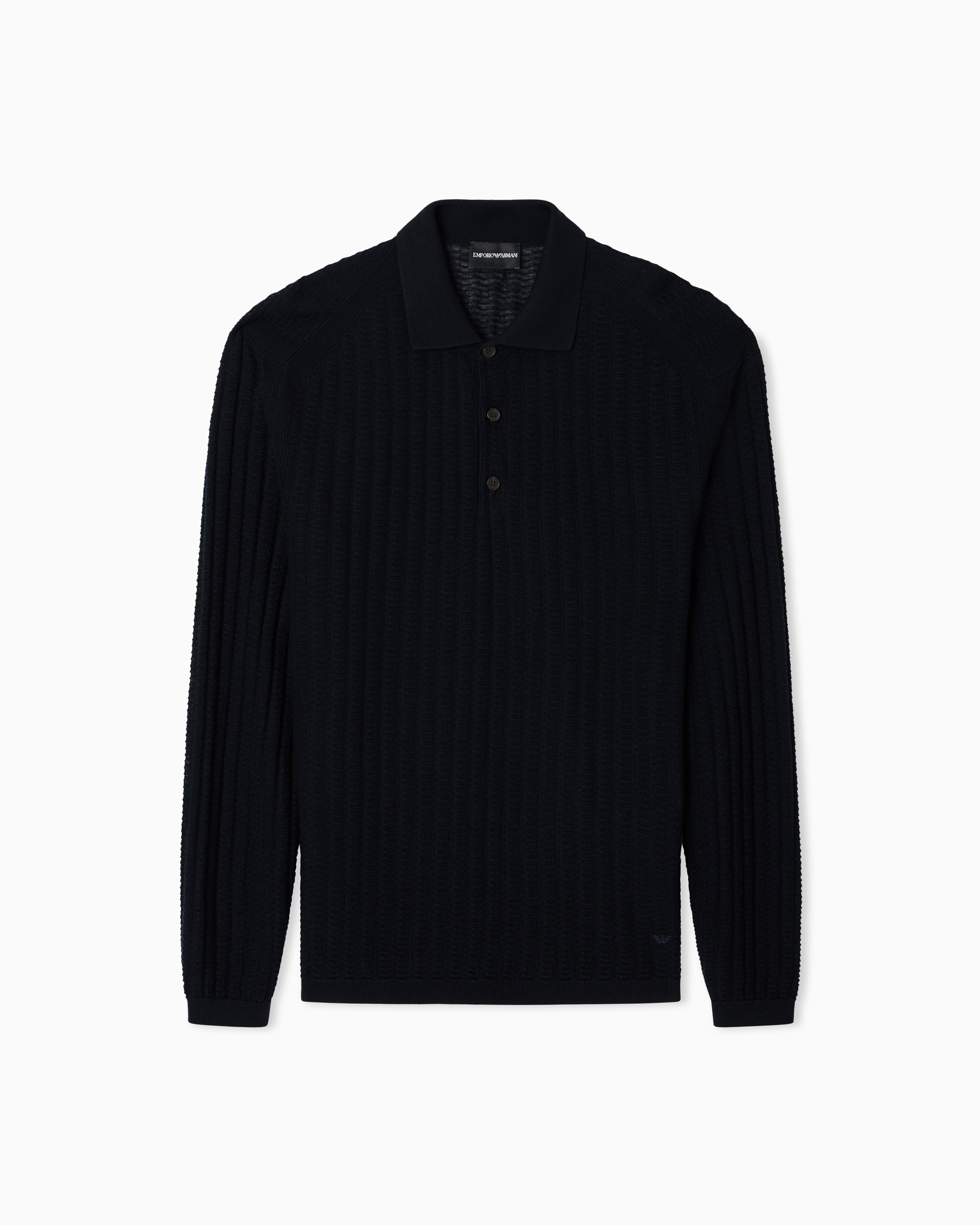Emporio Armani Wool and Lyocell-blend polo collar jumper in a patterned stitch