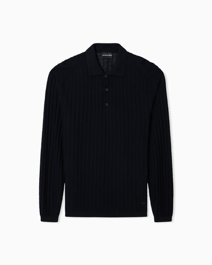 Emporio Armani Wool and Lyocell-blend polo collar jumper in a patterned stitch