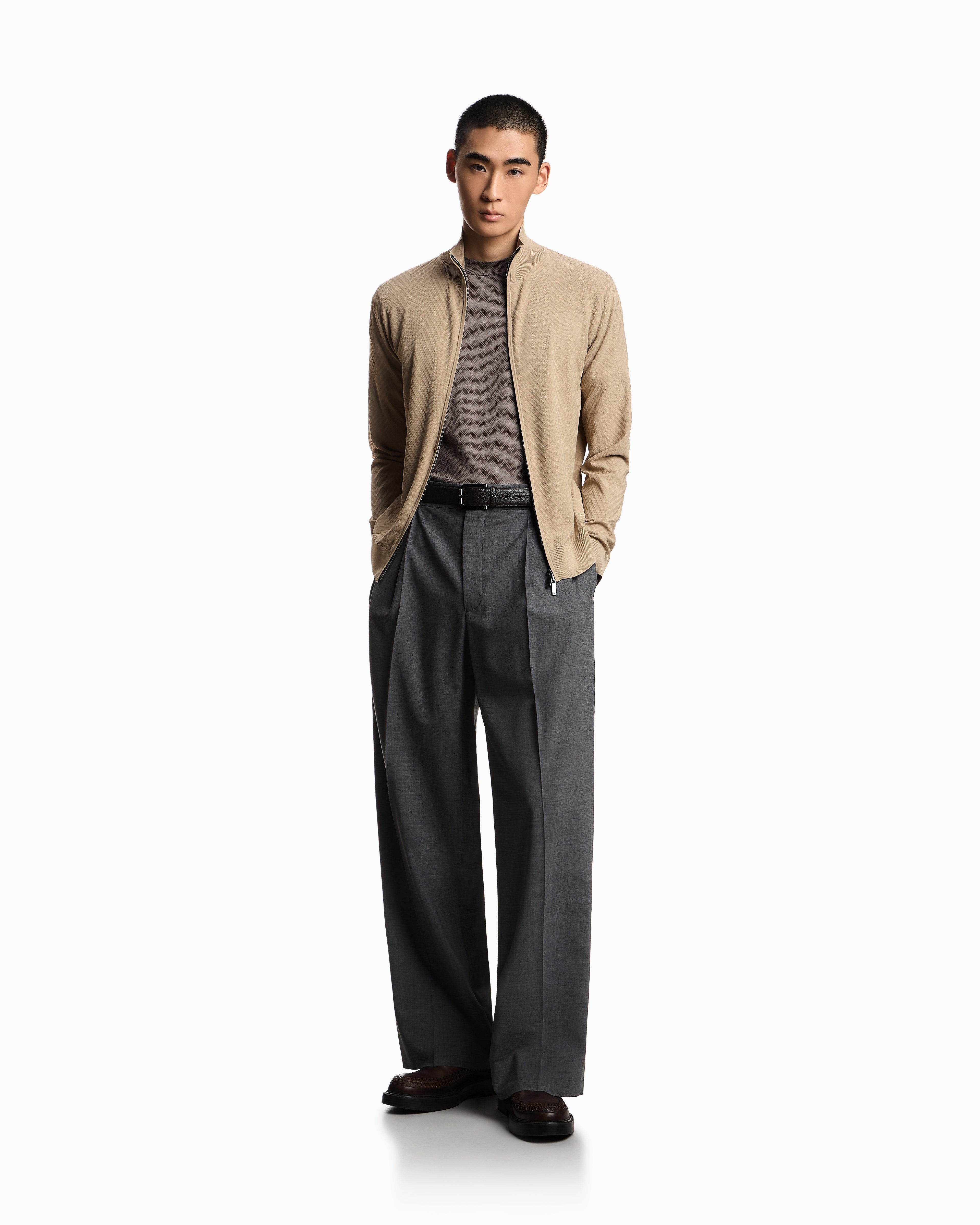Emporio Armani Icon viscose blend chevron full-zip cardigan