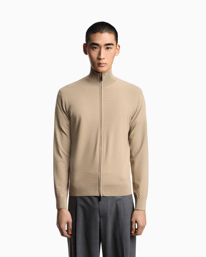 Emporio Armani Icon viscose blend chevron full-zip cardigan