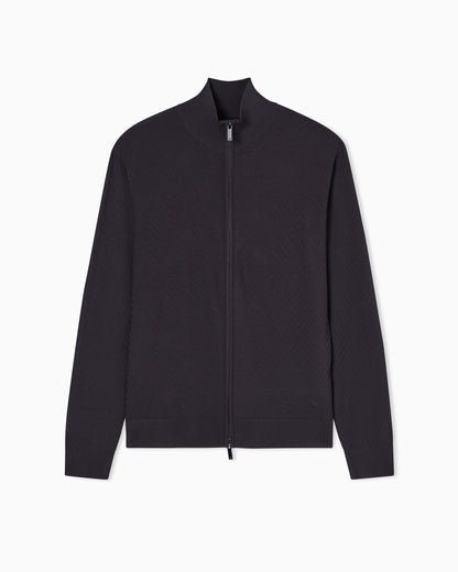 Emporio Armani Icon viscose blend chevron full-zip cardigan