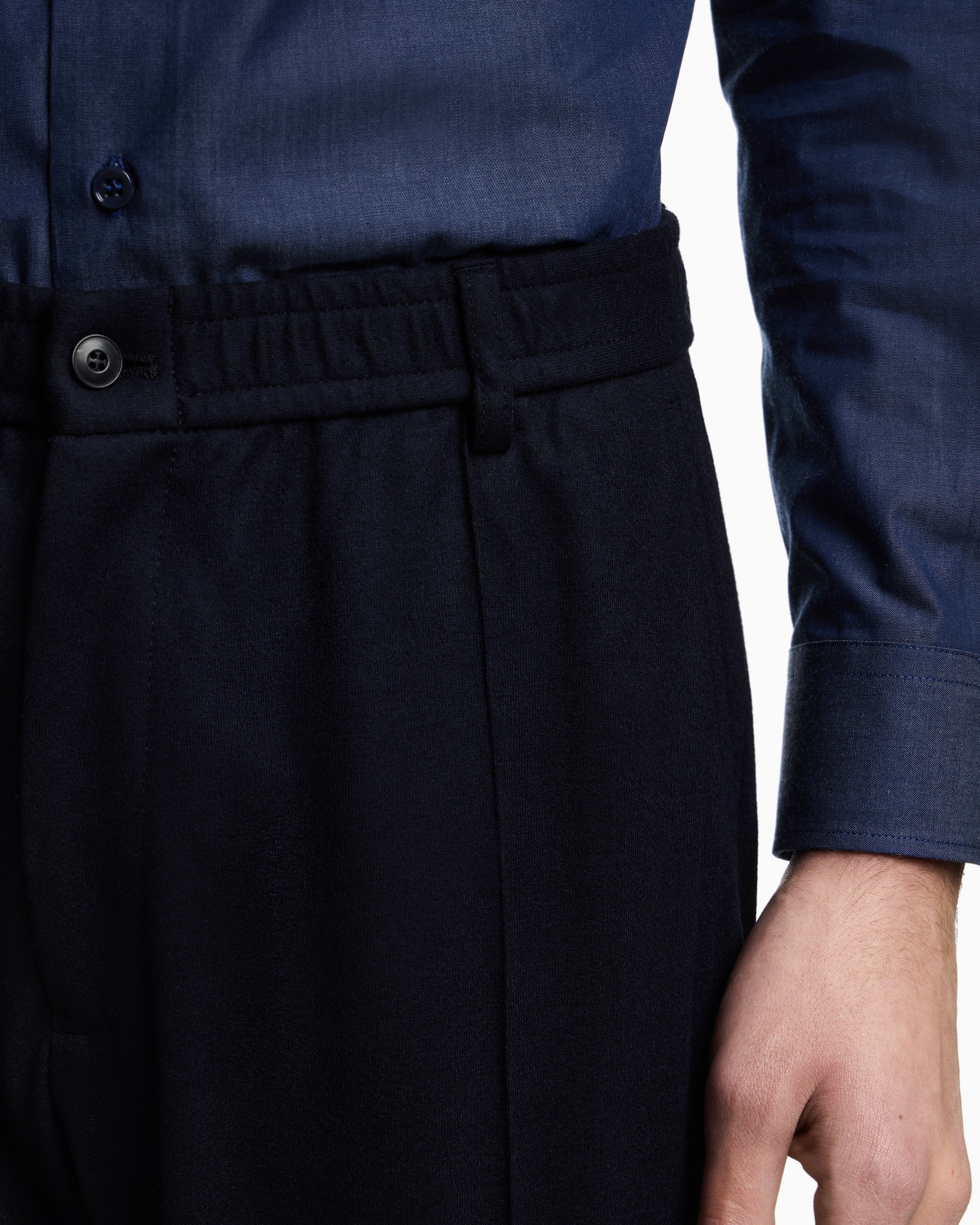 Emporio Armani Trousers with ribbing in ultra-lightweight compact wool jersey