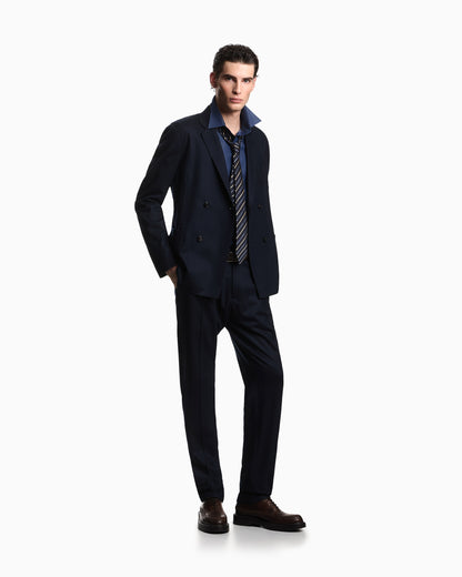 Emporio Armani Trousers with ribbing in ultra-lightweight compact wool jersey