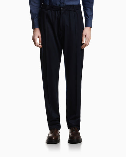 Emporio Armani Trousers with ribbing in ultra-lightweight compact wool jersey